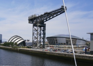 The ultra-modern Performance Center and Arena next to the River Clyde where shipping docks once sat.
