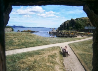 Boat dock and the Firth of Forth from Inchcolm Abbey